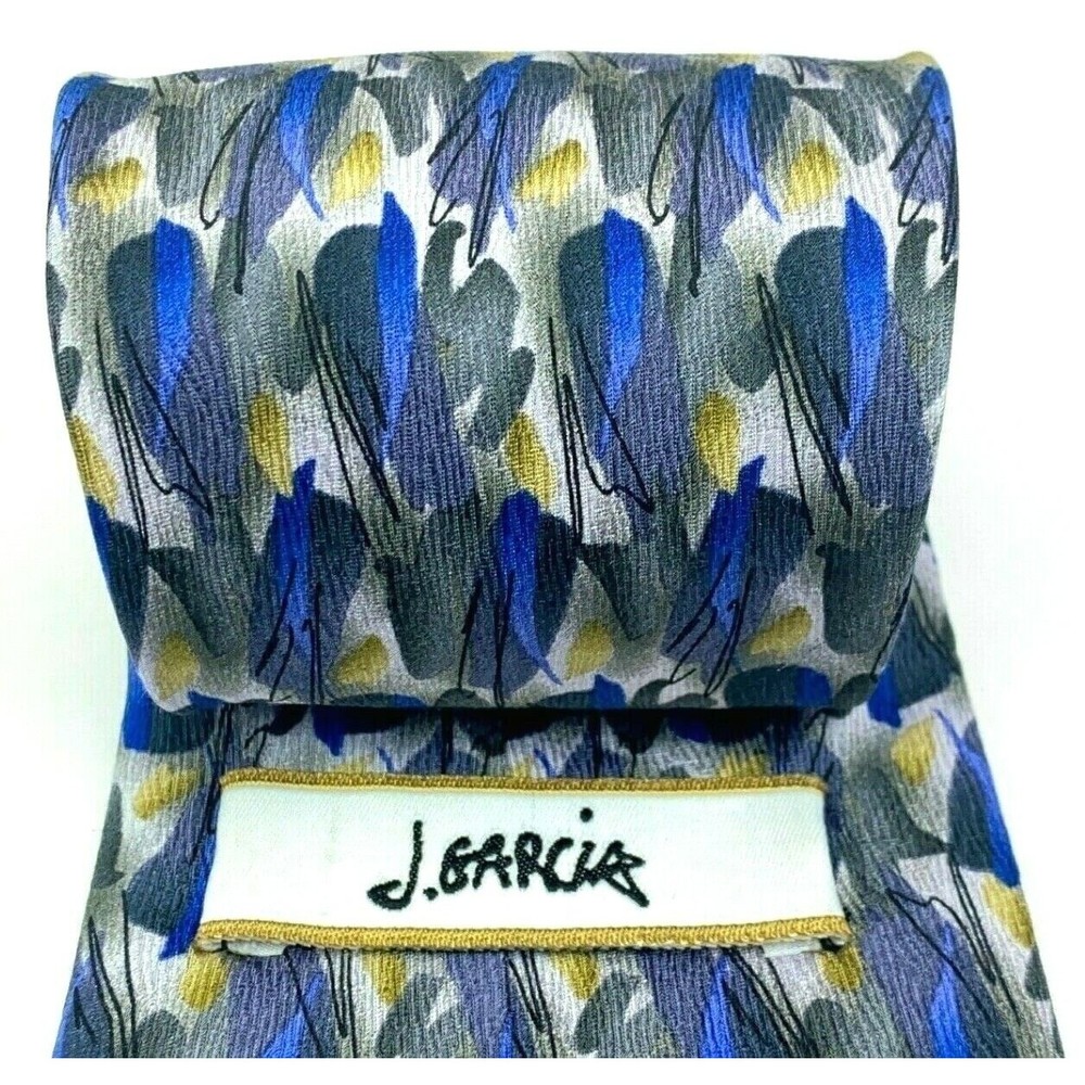 JERRY J GARCIA Artist Tie Blue Purple Gray Yellow Black 100% Silk Mens Necktie